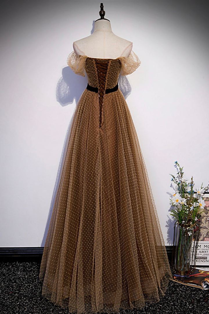 Cute tulle long prom dress A line evening dress M5379