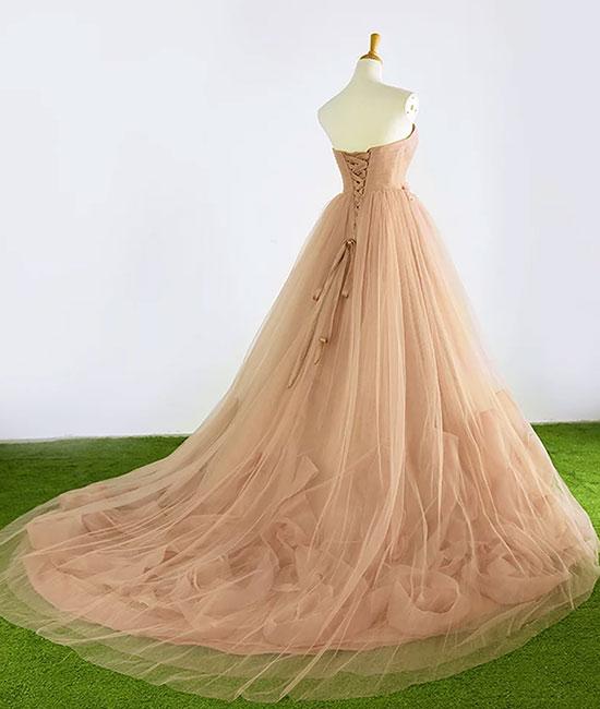 Robe de soirée longue en tulle à décolleté en cœur champagne M4836