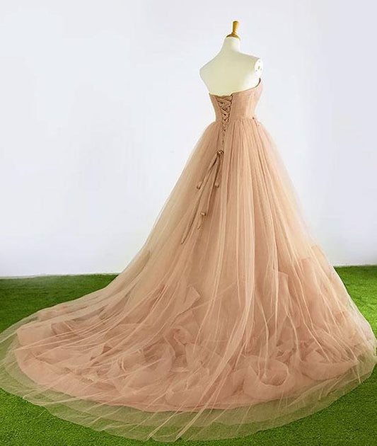 Robe de soirée longue en tulle à décolleté en cœur champagne M4836