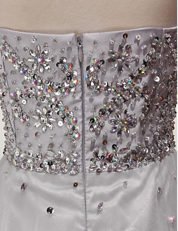 Cheap Silver A Line Jewel Sleeveless Organza Prom Dress with Sequins Crystals M1419