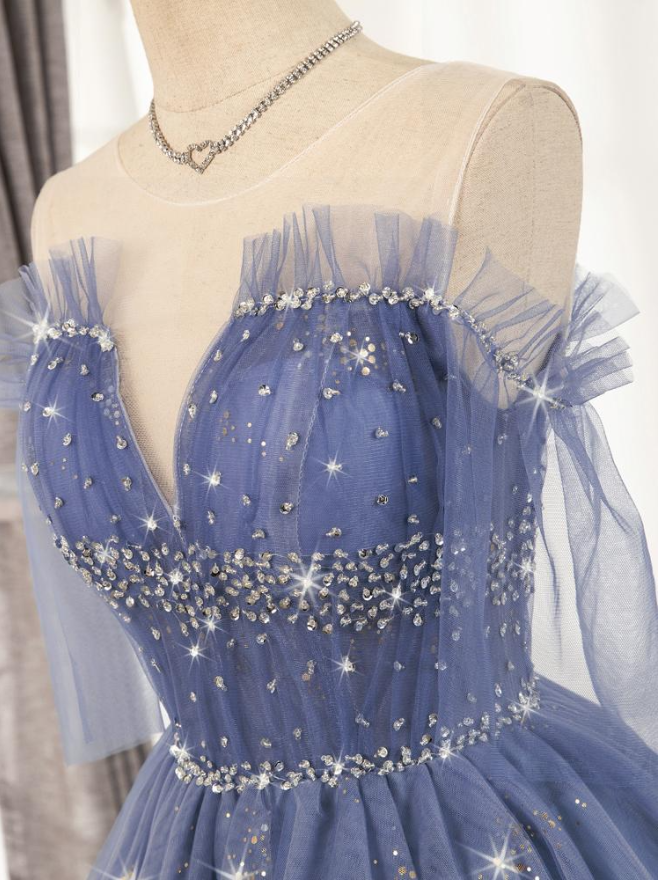 Sparkly Blue Homecoming Dresses 2022 Ruffled Hoco Dress M5909