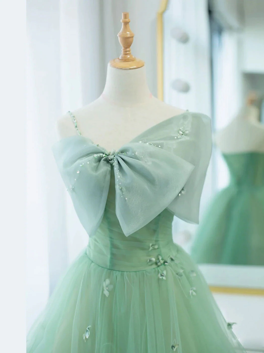 Robe de bal simple en tulle vert, longueur thé, robe de soirée en tulle vert M5818