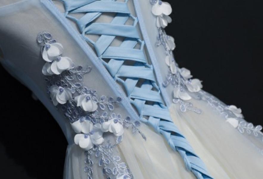 A Line Cap Sleeves Tulle Prom Dress, Floor Length Appliqued Evening Dress with Flowers M1489