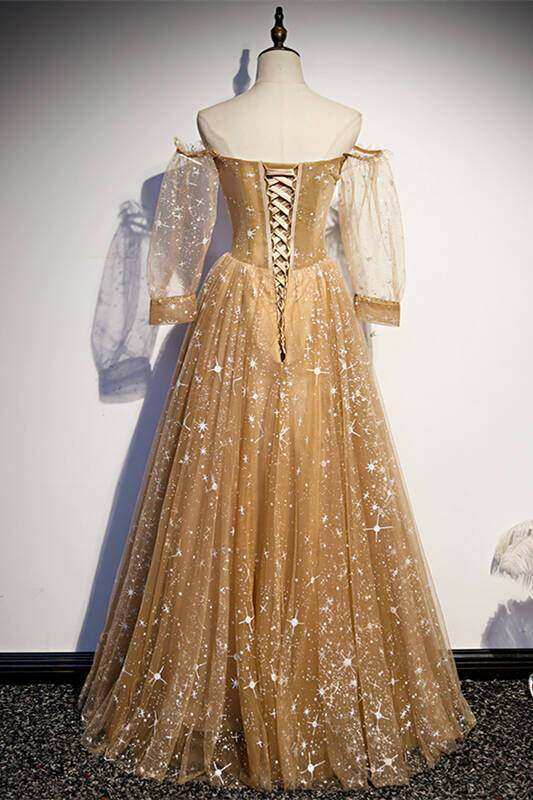 Princess Off the Shoulder Gold Star Prom Dress M986