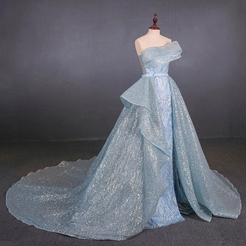 Superbe robe de bal bouffante bustier, robe de soirée fourreau pailletée avec traîne amovible M1851
