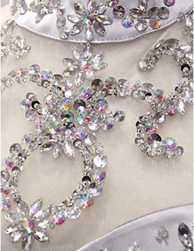 Cheap Silver A Line Jewel Sleeveless Organza Prom Dress with Sequins Crystals M1419