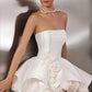 Beautiful Homecoming Dress Strapless Flower Pleated Back to School Outfits Party Dress D7243
