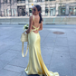 Yellow Sheath Long Prom Dress Satin Evening Party Dress MD7610