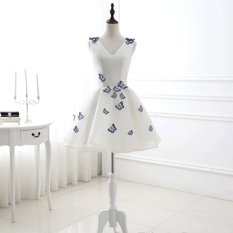New Homecoming Dress V Neck Butterfly Back to School Outfits Party Dress D7622