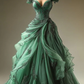 Retro Green Off Shoulder A-Line Beading Chiffon Long Prom Dress Evening Gown, D772