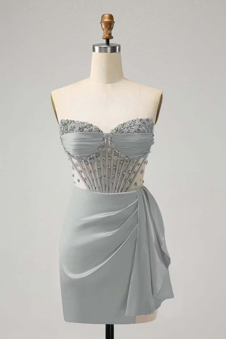 Chic Homecoming Dress Sweetheart Pleaed Beaded Rinestone Back to School Outfits Party Dress  D7401