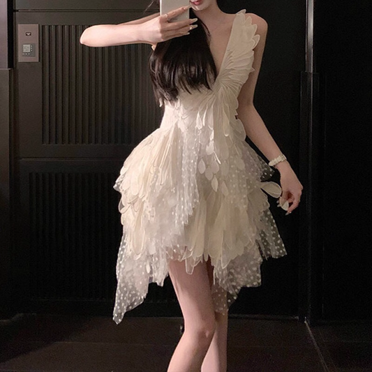Vintage White Lace V-neck A-line Tulle Short Party Dress Homecoming Dresses D1452
