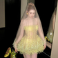 Fashion Yellow Sequined Strapless A-Line Veil Design Tulle Party Dress Homecoming Dress D1712