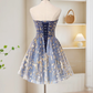 Retro Blue Sequin Strapless Design A-line Tulle Party Dress Homecoming Dress D1556