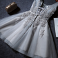 Vintage Gray Applique Design A-line Tulle Party Dress Homecoming Dress D1550