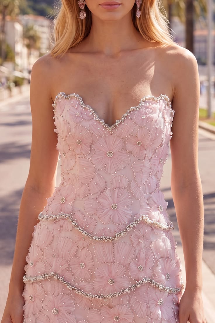 Unique Homecoming Dress Sweetheart Flower Beading Cascade Back to School Outfits Party Dress D7815