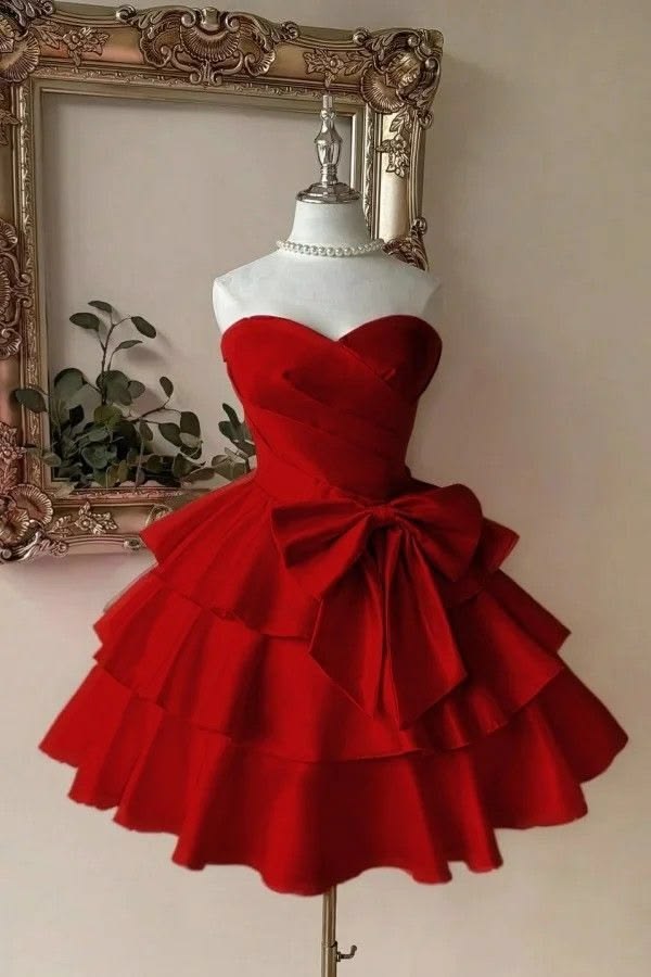 Charming Homecoming Dress Sweetheart Pleated Bowknot Cascade Back to School Outfits Party Dress  D7388