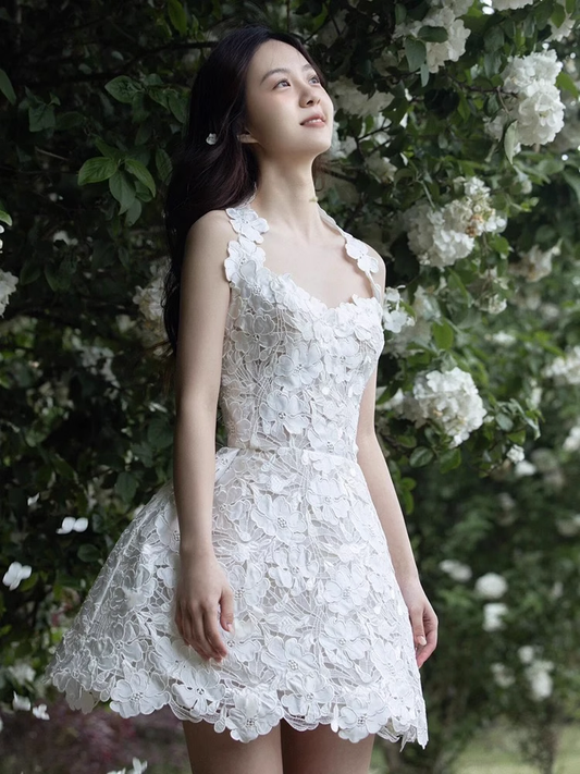 Retro White Appliqued Sleeveless Design A-line Party Dress Homecoming Dresses D1442