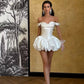 Unique Homecoming Dress Off the Shoulder Pleated Back to School Outfits Party Dress Wedding Dress D7750
