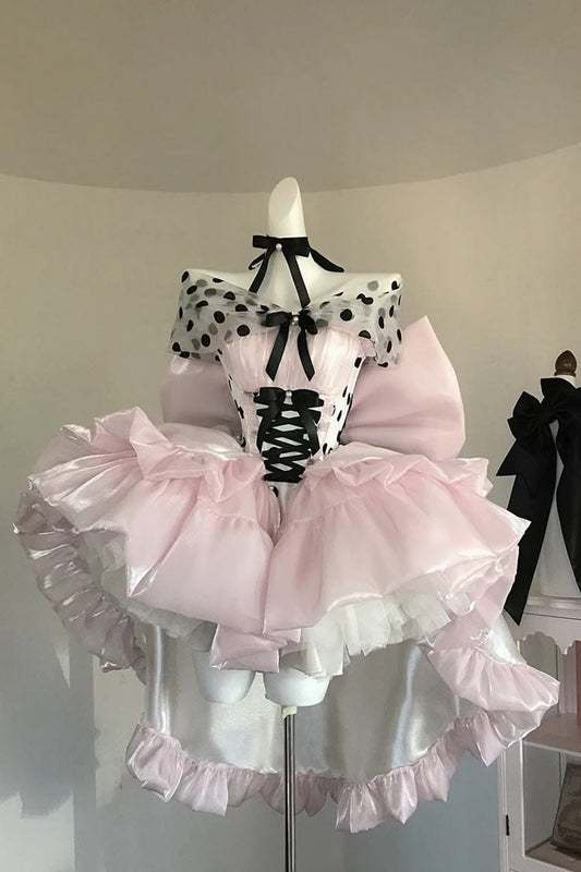 Unique Homecoming Dress Off the Shoulder Tulle Hi-Lo Cascade Bowknot Back to School Outfits Party Dress  D7720