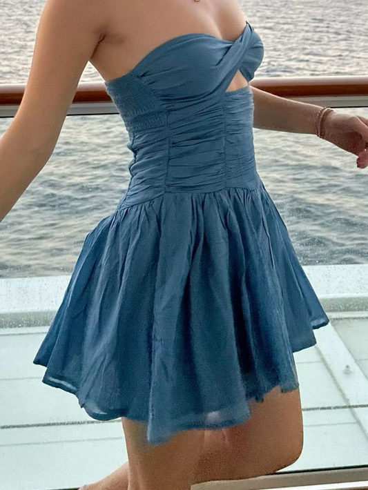 Blue Strapless A-Line Chiffon Short Party Dresses Cute Homecoming Dresses, D1290