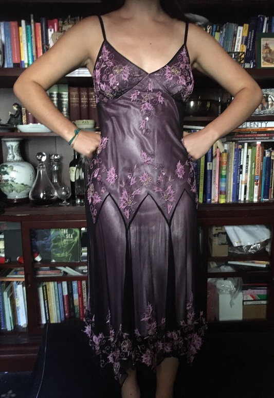 Dark Purple Spaghetti Straps Beading Vintage Party Dress Evening Gown MD7816