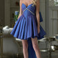 Unique Homecoming Dress Sweetheart V Neck Pleated Rinestone Bowknot A-Line Back to School Outfits Party Dress D7784