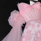 Vintage Pink Applique Bow Design A-Line Prom Dress Evening Dress D1688