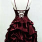 Spaghetti Straps Burgundy Retro Homecoming Dress Short Birthday Dress D7969