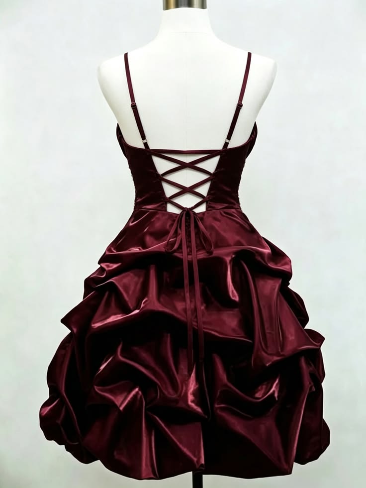 Spaghetti Straps Burgundy Retro Homecoming Dress Short Birthday Dress D7969