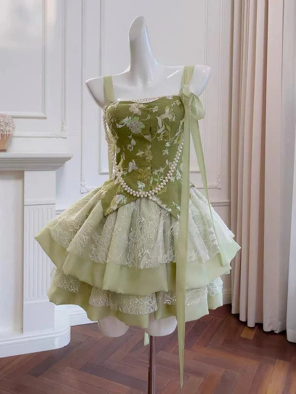 Stunning Homecoming Dress Strapless Lace Casacde Pearl A-Line Soutache Back to School Outfits Party Dress D7920