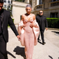Robe de soirée longue sirène rose brillant à paillettes et décolleté en cœur MD7354