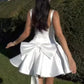 Charming Homecoming Dress Square Pleated Bowknot Back to School Outfits Party Dress  D7324