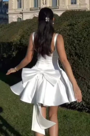 Charming Homecoming Dress Square Pleated Bowknot Back to School Outfits Party Dress  D7324