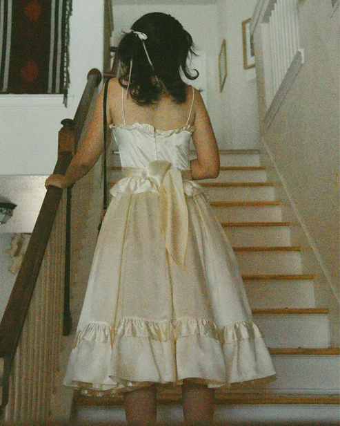 Ivory Straps A-Line Satin Midi Length Party Dress Homecoming Dress MD7468