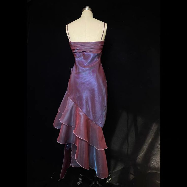 Vintage Spaghetti Straps Sheath Chiffon Ruffled Long Prom Dress MD7643