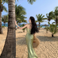 Vintage Green Floral Mermaid Spaghetti Strap Design Satin Prom Dress Evening Dress D1701
