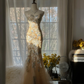 Elegant Mermaid Golden Sparkling Strapless Elegant Beaded Shinny Chiffon Evening Dress Prom Dress D1470