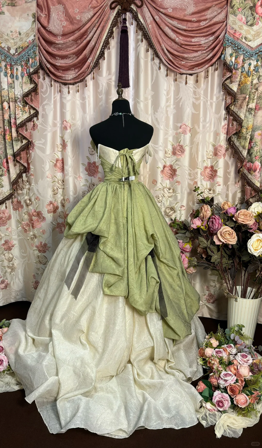 Retro Green Strapless A-Line Chiffon Long Prom Dress Evening Ball Gown, D996