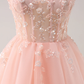 Vintage Pink 3D Flowers Design A-line Sleeveless Spaghetti Strap Homecoming Dress , D1369