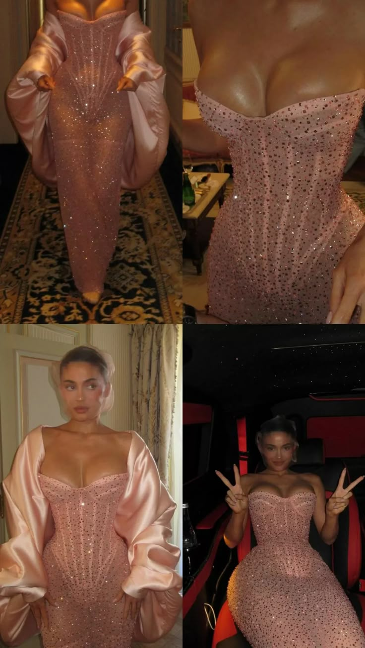 Robe de soirée longue sirène rose brillant à paillettes et décolleté en cœur MD7354