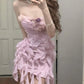 Beautiful Homecoming Dress Strapless Soutache Hi-Lo Applique Flower Back to School Outfits Party Dress D7281