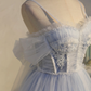 Vintage Light Blue Applique Sweetheart Spaghetti Strap Design A-line Tulle Party Dress Homecoming Dress D1553