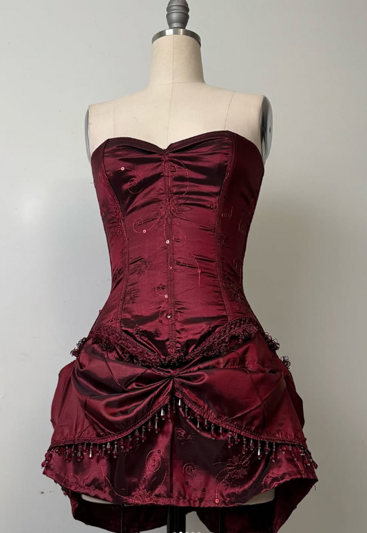 Burgundy Strapless Sheath Satin Lace-up Short Party Dresses Homecoming Dresses, D1323