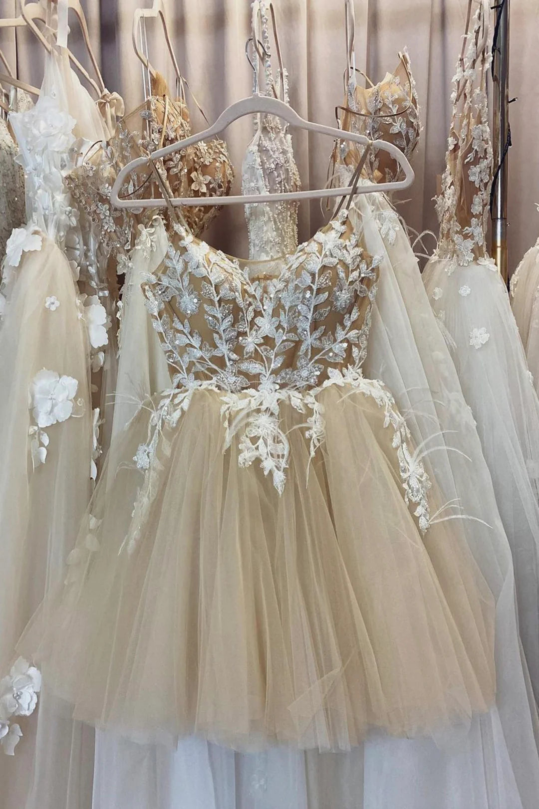 Charming Homecoming Dress Spaghetti Straps Lace Applique Prom Dress Back to School Outfits Party Dress  D6108