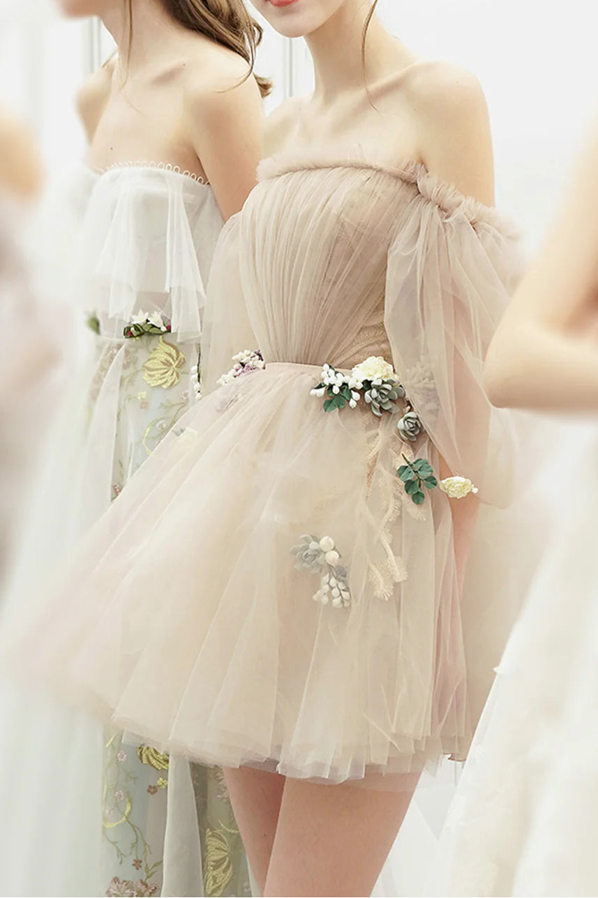 Simple Homecoming Dress Off the Shoulder Tulle Prom Dress Back to School Outfits Party Dress  D6110