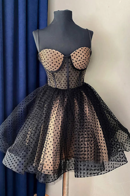 Cute Homecoming Dress Tulle Spaghetti Straps Prom Dress Back to School Outfits Party Dress  D6105