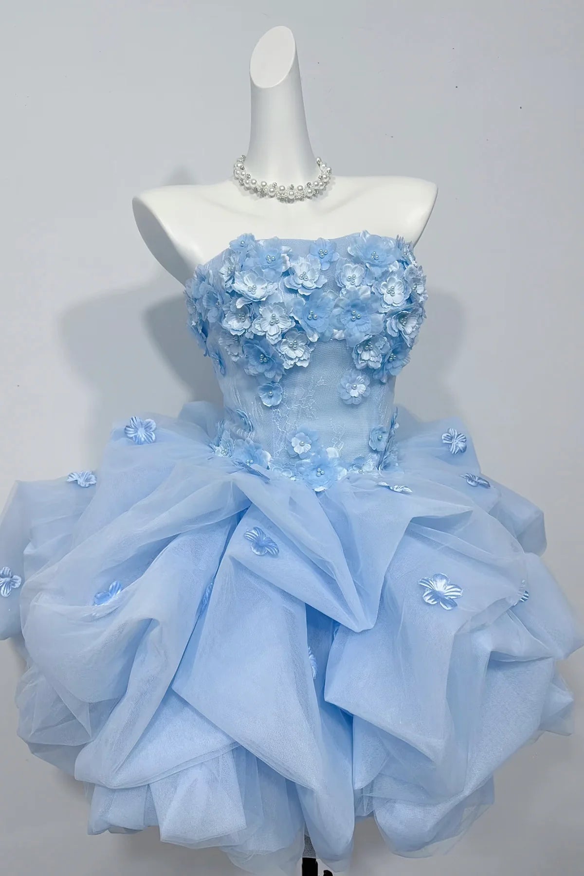Charming Homecoming Dress Strapless Flower Pleated Short Prom Dress Back to School Outfits Party Dress  D6010