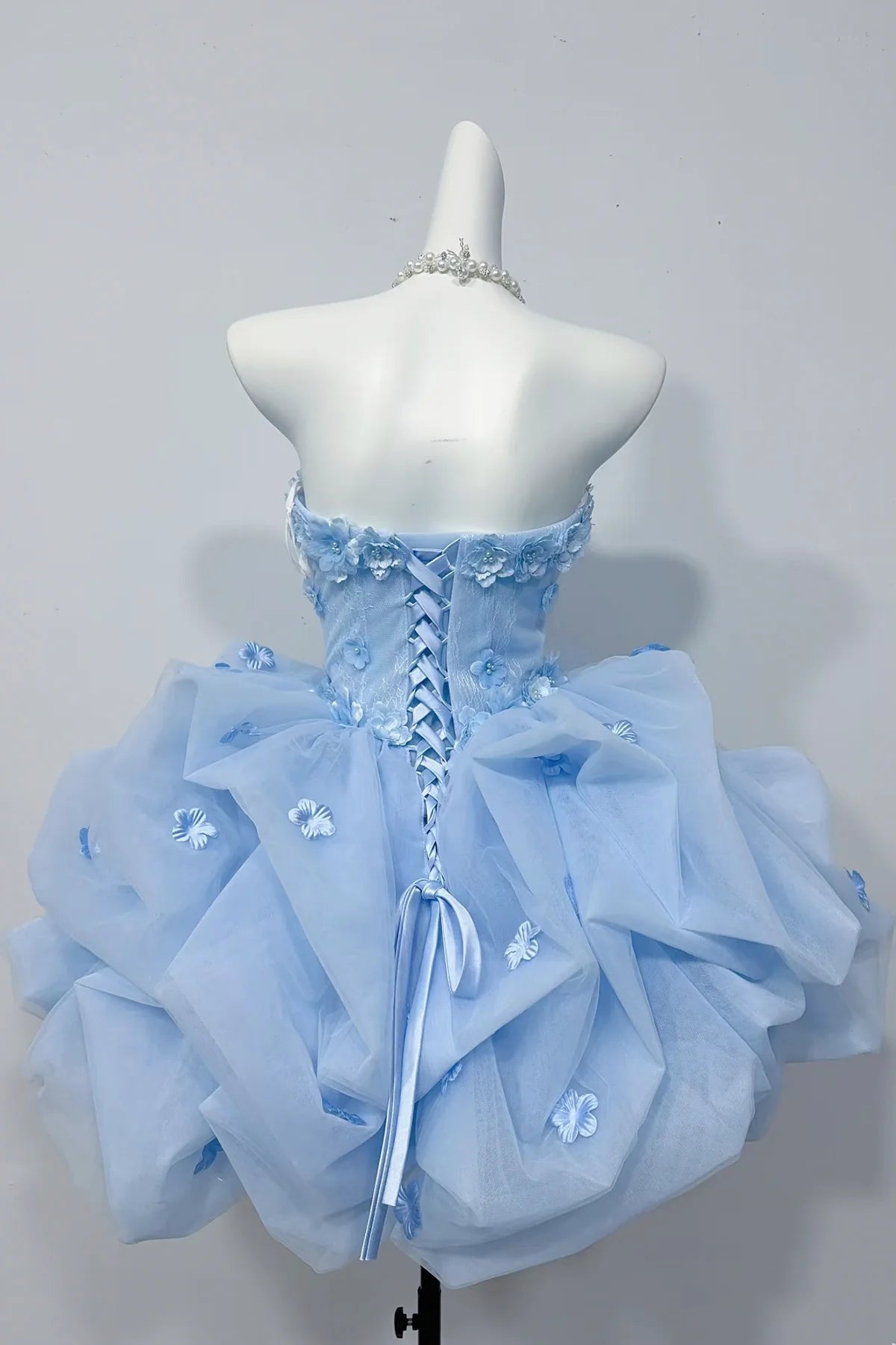 Charming Homecoming Dress Strapless Flower Pleated Short Prom Dress Back to School Outfits Party Dress  D6010