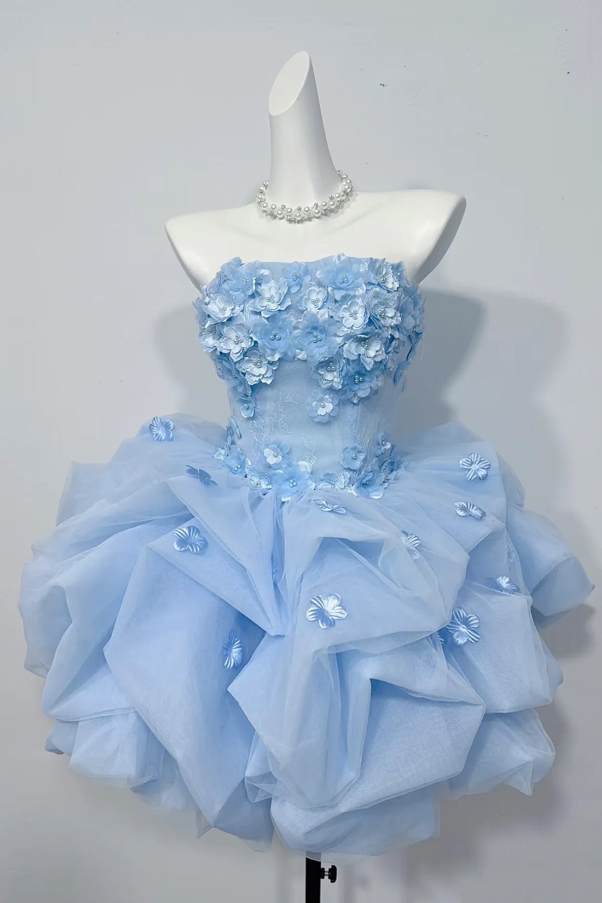 Charming Homecoming Dress Strapless Flower Pleated Short Prom Dress Back to School Outfits Party Dress  D6010
